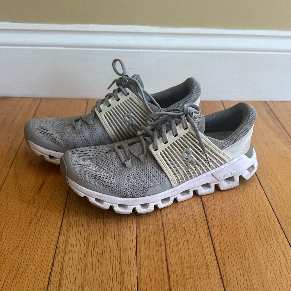 On Running Gray and White Sneakers